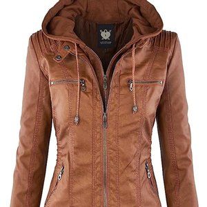 Made by Johnny Removeable Hood Faux Leather Jacket, size Medium